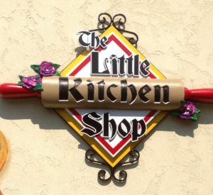 The Little Kitchen Shop - layers of MDO plywood, 3D HDU rolling pin, hand sculpted flowers, PVC lettering