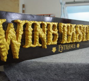 Wine Tasting - cedar board stained and clear coated, hand textured raised letters painted metallic gold