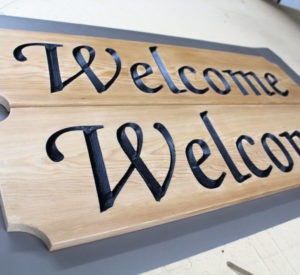 Welcome - v-carved pine board