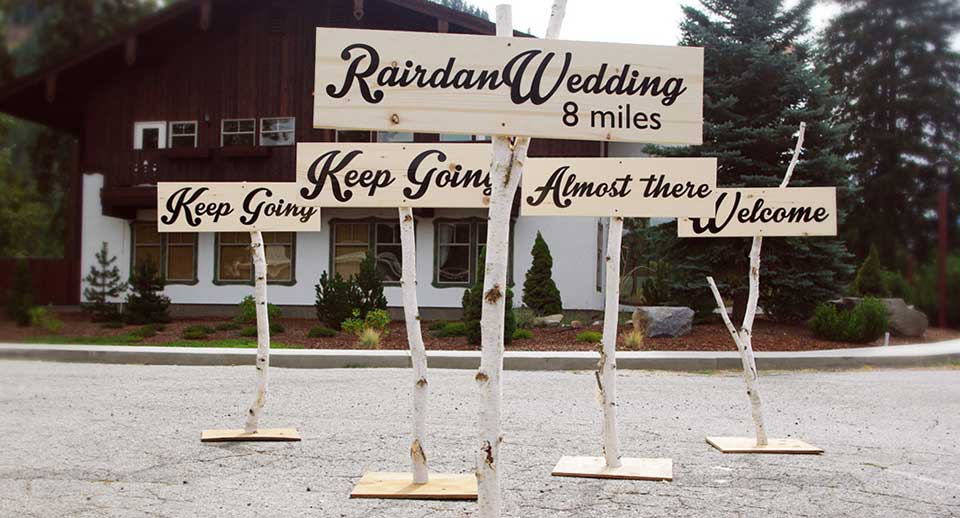 Wedding signs in a parking lot