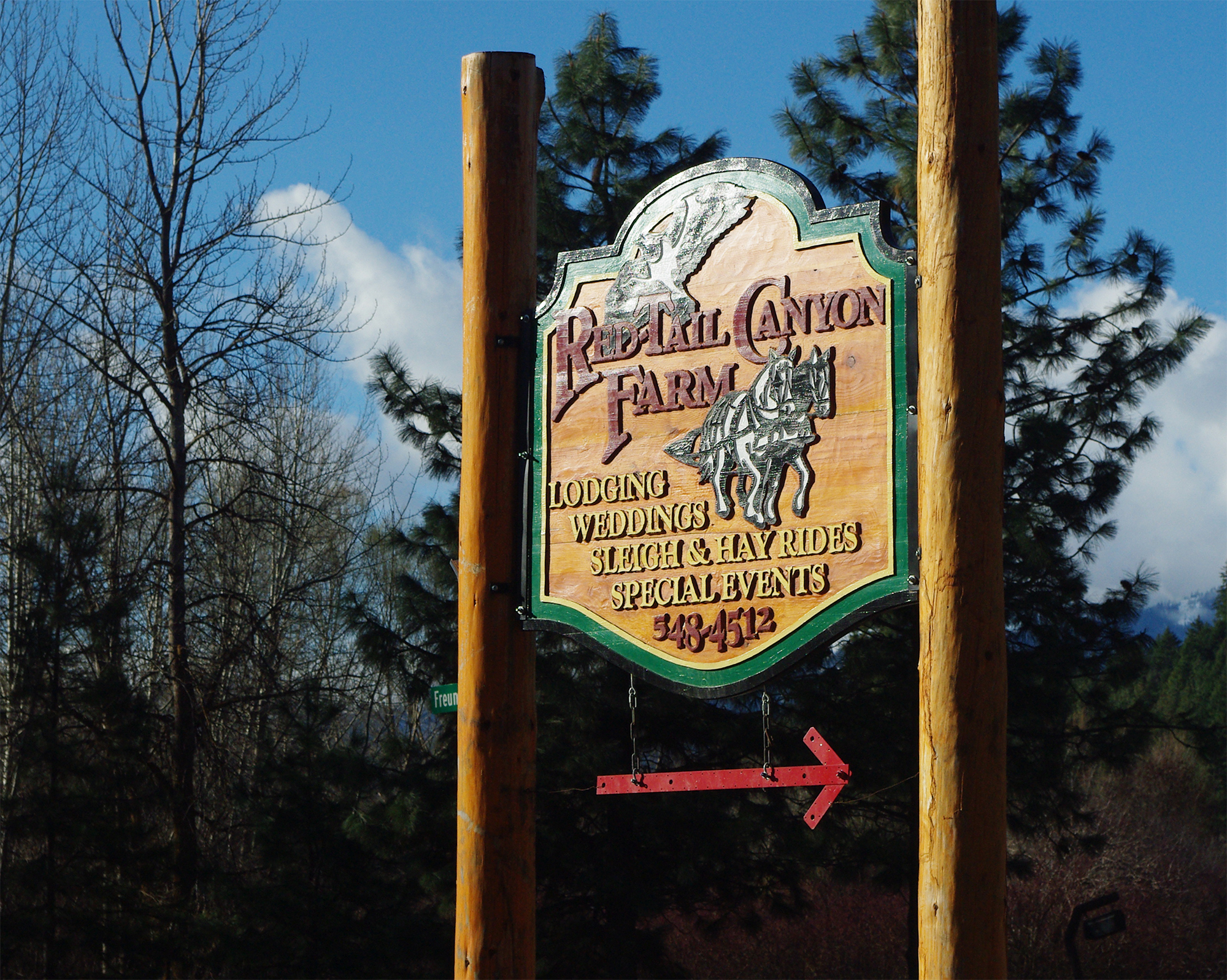 Carved wooden freestanding sign